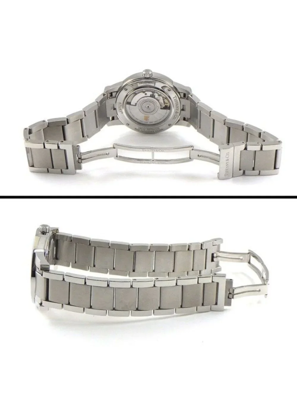 Tiffany & Co Watch Atlas Dome Date Back Skelton Guilloche Silver Dial SS